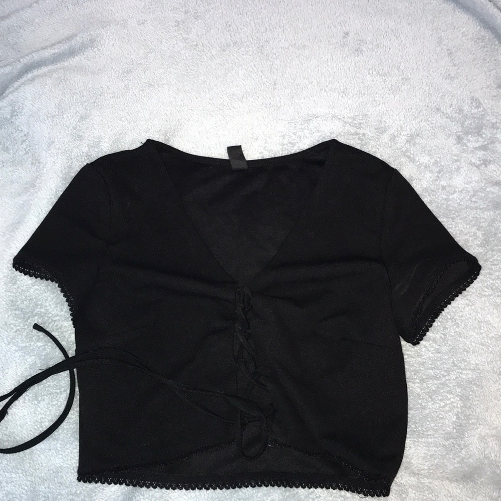 Black Lace Up Crop Top